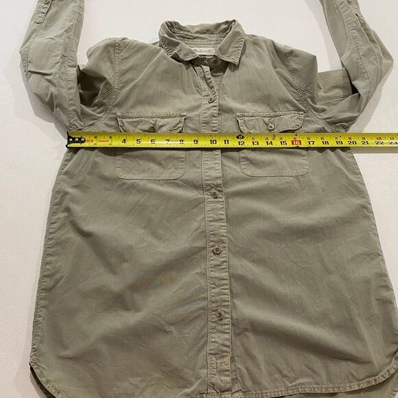 Madewell Utility Button Down Shirt Medium | Khaki Green Casual Long Sleeve Top - Picture 4 of 11